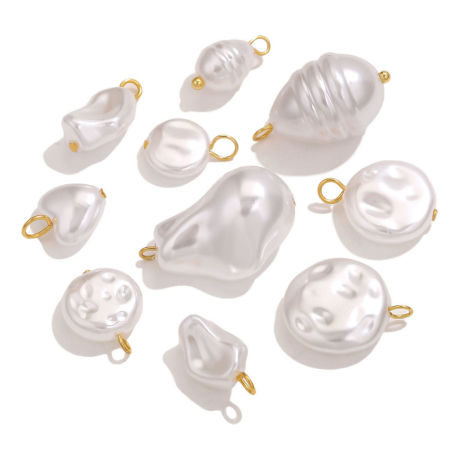 Image de 10 Pcs Breloques en 304 Acier Inoxydable Doré Géométrique Perle Imitation Acrylique