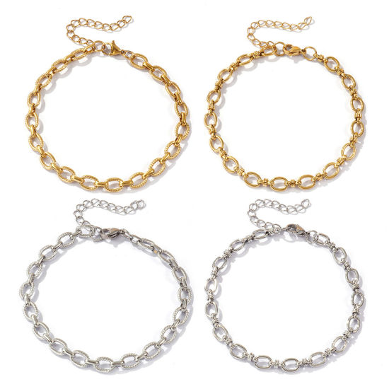 Изображение 1 ШТ Экологичное вакуумное PVD-покрытие Стильный Разноцветный 304 Нержавеющая Сталь Кабельные Цепи Ножные Браслеты унисекс 22см длина