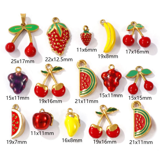 Immagine di 1 Pz Placcatura Sottovuoto PVD Ecologica 304 Acciaio Inossidabile 3D Ciondoli Placcato Oro 18K Frutta Smalto