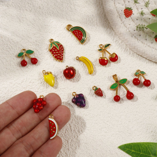 Immagine di 1 Pz Placcatura Sottovuoto PVD Ecologica 304 Acciaio Inossidabile 3D Ciondoli Placcato Oro 18K Frutta Smalto