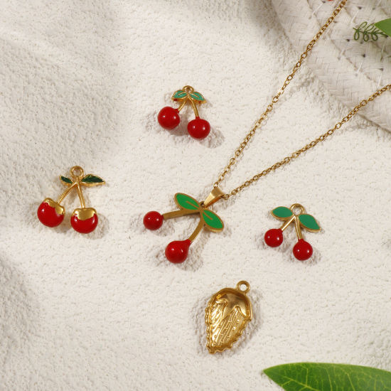 Immagine di 1 Pz Placcatura Sottovuoto PVD Ecologica 304 Acciaio Inossidabile 3D Ciondoli Placcato Oro 18K Frutta Smalto