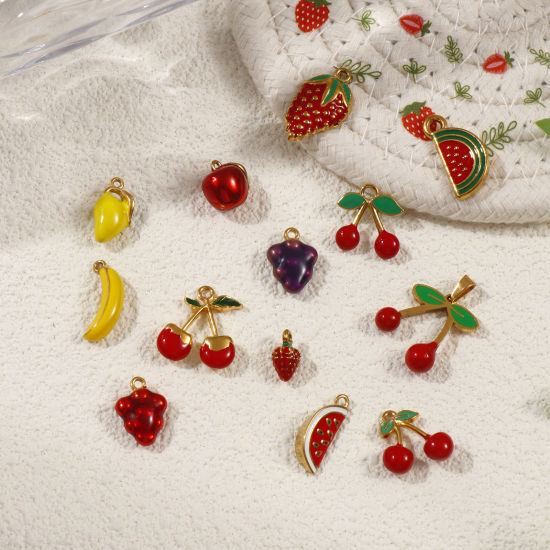 Immagine di 1 Pz Placcatura Sottovuoto PVD Ecologica 304 Acciaio Inossidabile 3D Ciondoli Placcato Oro 18K Frutta Smalto