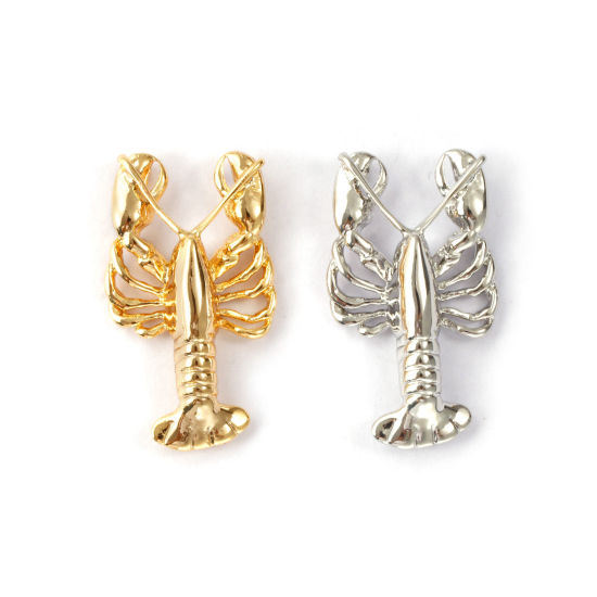 Immagine di 2 Pz Ecologico Ottone Gioielli Oceanici Pendenti Charms Connettori Vero Oro Placcato Aragosta 3D 28mm x 16mm