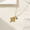 Picture of 18K Real Gold Plated Link Cable Chain Flower Pendant Charm Necklace, 304 Stainless Steel 45cm(17.7") + 5cm(2"), For Women, Dainty Birthstone Gift, Eco-friendly PVD Vacuum Plating