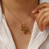 Picture of 18K Real Gold Plated Link Cable Chain Flower Pendant Charm Necklace, 304 Stainless Steel 45cm(17.7") + 5cm(2"), For Women, Dainty Birthstone Gift, Eco-friendly PVD Vacuum Plating