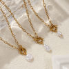 Imagen de 18K Real Gold Plated Paperclip Link Chain Pendant Charm Necklace, 304 Stainless Steel 45cm(17.7"), For Women, White Acrylic Imitation Pearl, Exquisite Gift, Eco-friendly PVD Vacuum Plating, 1 Piece