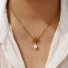 Imagen de 18K Real Gold Plated Paperclip Link Chain Pendant Charm Necklace, 304 Stainless Steel 45cm(17.7"), For Women, White Acrylic Imitation Pearl, Exquisite Gift, Eco-friendly PVD Vacuum Plating, 1 Piece