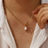Imagen de 18K Real Gold Plated Paperclip Link Chain Pendant Charm Necklace, 304 Stainless Steel 45cm(17.7"), For Women, White Acrylic Imitation Pearl, Exquisite Gift, Eco-friendly PVD Vacuum Plating, 1 Piece