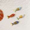 Picture of Eco-friendly Brass Ocean Jewelry Charms 18K Real Gold Plated Enamel Fish Animal 3D Movable Clear Cubic Zirconia 28mm x 9mm