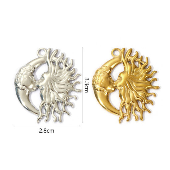 Bild von Umweltfreundliche PVD-Vakuumbeschichtung 304 Edelstahl Galaxis Anhänger Sonne Mond Gesicht 3.3cm x 2.8cm