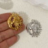 Picture of 2 PCs Eco-friendly PVD Vacuum Plating 304 Stainless Steel Galaxy Pendants Sun Moon Face 3.3cm x 2.8cm