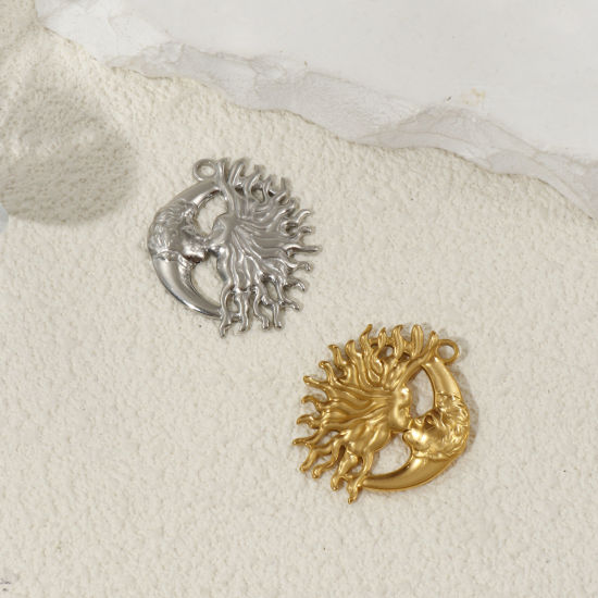 Bild von Umweltfreundliche PVD-Vakuumbeschichtung 304 Edelstahl Galaxis Anhänger Sonne Mond Gesicht 3.3cm x 2.8cm