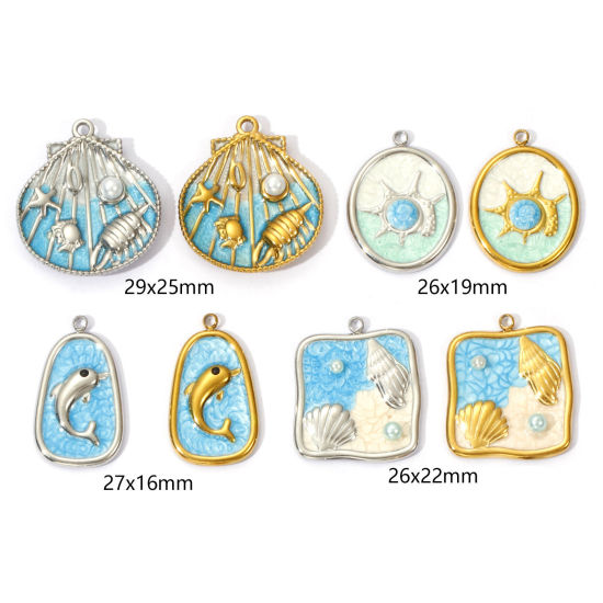 Picture of Eco-friendly PVD Vacuum Plating 304 Stainless Steel Ocean Jewelry Charms Silver Tone