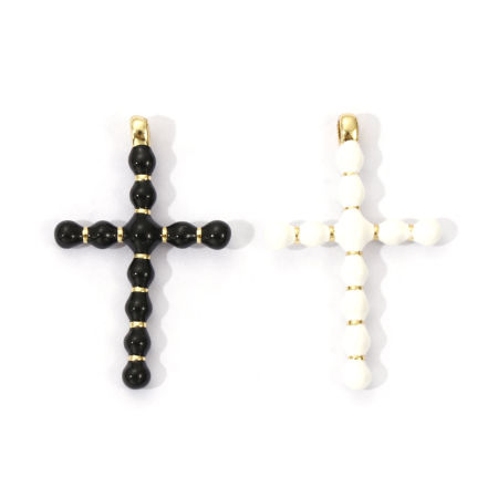 1 Piece Eco-friendly Brass Religious Charms 18K Real Gold Plated Enamel Cross 3.6cm x 2.3cm