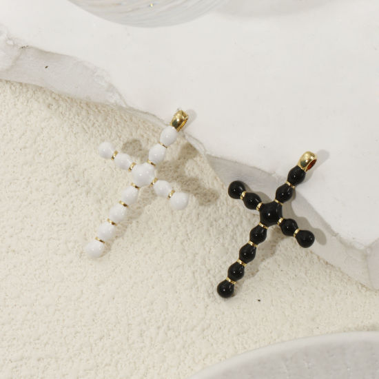 Bild von 1 Piece Eco-friendly Brass Religious Charms 18K Real Gold Plated Enamel Cross 3.6cm x 2.3cm