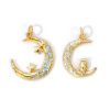 Picture of 2 PCs Eco-friendly Brass Galaxy Charms 18K Real Gold Plated Enamel Half Moon 22mm x 17mm