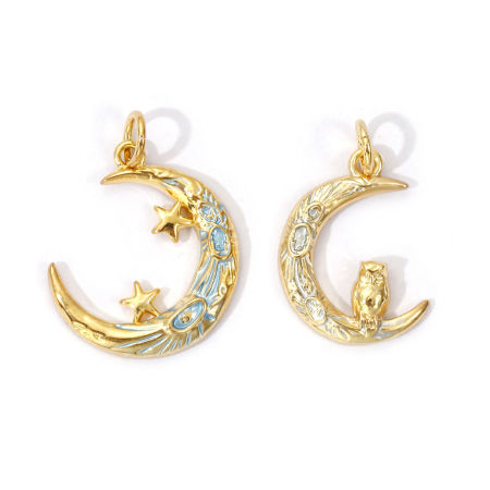 2 Unidades Respetuoso del Medio Ambiente Latón Galaxia Colgantes 18K Oro Real Chapado Esmalte Luna Creciente 22mm x 17mm