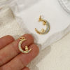 Picture of 2 PCs Eco-friendly Brass Galaxy Charms 18K Real Gold Plated Enamel Half Moon 22mm x 17mm