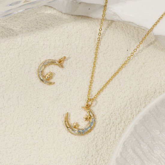 2 PCs Eco-friendly Brass Galaxy Charms 18K Real Gold Plated Enamel Half Moon 22mm x 17mm の画像