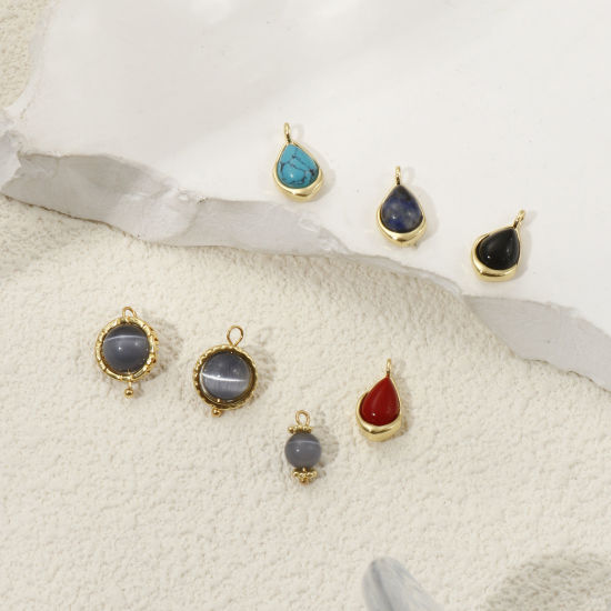 2 PCs Eco-friendly Brass & Gemstone Charms 18K Real Gold Plated の画像