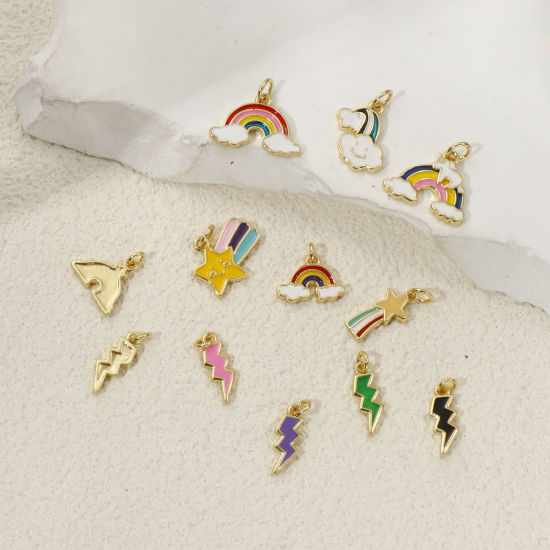 Picture of 2 PCs Eco-friendly Brass Charms 18K Real Gold Plated Enamel