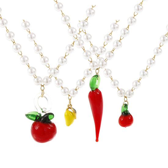 Immagine di 18K Vero Oro Placcato Catena di Perline Collana con Ciondolo, 304 Acciaio Inossidabile & Lampwork Vetro 45cm, Per Donne, 3D, Squisito Regalo, Placcatura Sottovuoto PVD Ecologica, 1 Pz