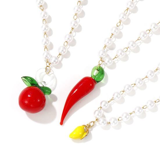 Immagine di 18K Vero Oro Placcato Catena di Perline Collana con Ciondolo, 304 Acciaio Inossidabile & Lampwork Vetro 45cm, Per Donne, 3D, Squisito Regalo, Placcatura Sottovuoto PVD Ecologica, 1 Pz