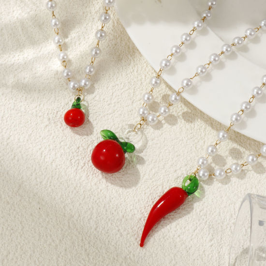 Immagine di 18K Vero Oro Placcato Catena di Perline Collana con Ciondolo, 304 Acciaio Inossidabile & Lampwork Vetro 45cm, Per Donne, 3D, Squisito Regalo, Placcatura Sottovuoto PVD Ecologica, 1 Pz