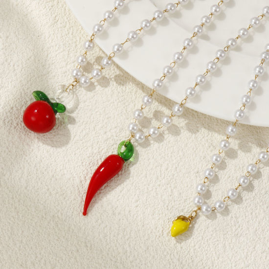 Immagine di 18K Vero Oro Placcato Catena di Perline Collana con Ciondolo, 304 Acciaio Inossidabile & Lampwork Vetro 45cm, Per Donne, 3D, Squisito Regalo, Placcatura Sottovuoto PVD Ecologica, 1 Pz