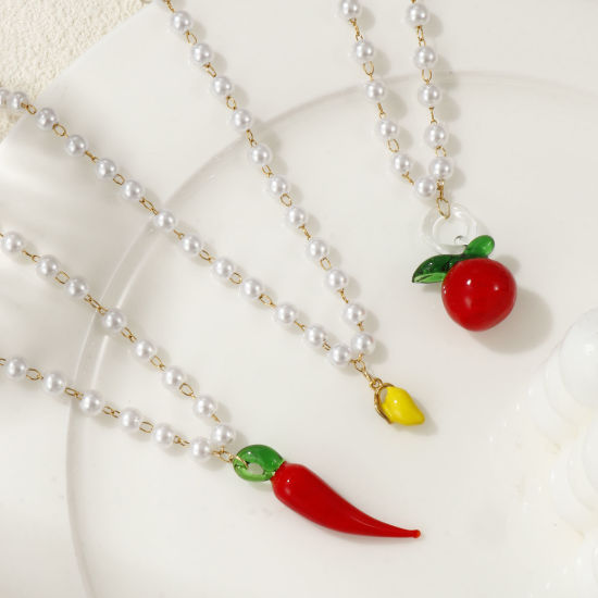 Immagine di 18K Vero Oro Placcato Catena di Perline Collana con Ciondolo, 304 Acciaio Inossidabile & Lampwork Vetro 45cm, Per Donne, 3D, Squisito Regalo, Placcatura Sottovuoto PVD Ecologica, 1 Pz