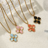 Imagen de 18K Real Gold Plated Box Chain Flower Pendant Charm Necklace, 304 Stainless Steel 45cm(17.7") + 5cm(2"), For Women, Enamel Sweet & Cute Gift, Eco-friendly PVD Vacuum Plating, 1 Piece