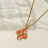 Imagen de 18K Real Gold Plated Box Chain Flower Pendant Charm Necklace, 304 Stainless Steel 45cm(17.7") + 5cm(2"), For Women, Enamel Sweet & Cute Gift, Eco-friendly PVD Vacuum Plating, 1 Piece