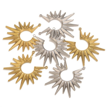 2 PCs 304 Stainless Steel Connectors Charms Pendants Multicolor Sun Rays 35mm x 40mm