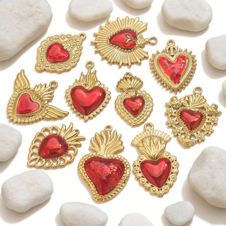 1 Piece Eco-friendly PVD Vacuum Plating 304 Stainless Steel Pendant Charm Necklace 18K Gold Plated Red Heart Enamel の画像