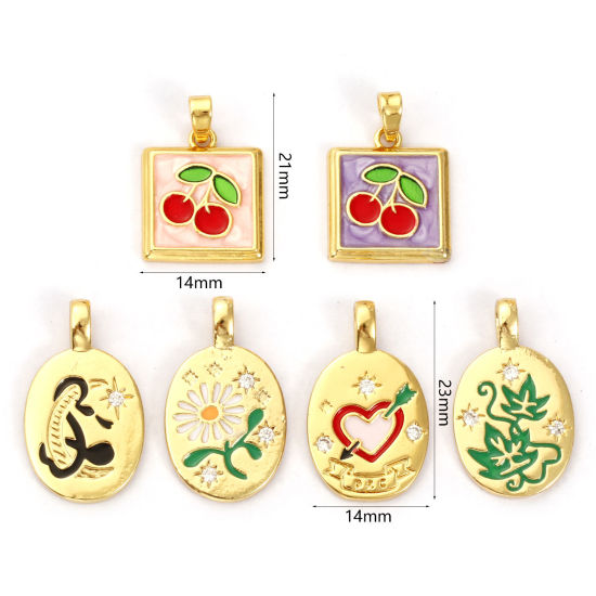 Immagine di 2 PCs Brass Charms 18K Gold Plated Enamel