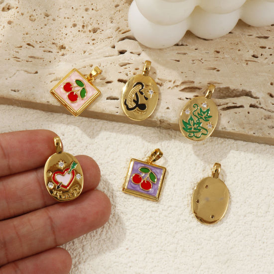Immagine di 2 PCs Brass Charms 18K Gold Plated Enamel