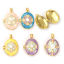 Picture of Brass Picture Photo Locket Frame Pendants 18K Gold Plated Enamel Oval Flower Acrylic Imitation Pearl