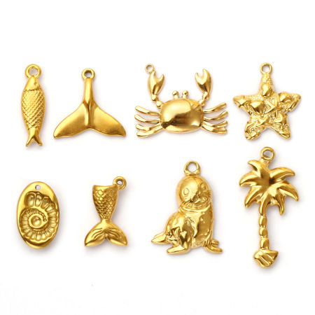 2 PCs Eco-friendly PVD Vacuum Plating 304 Stainless Steel Charms 18K Real Gold Plated