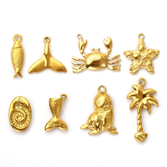 Изображение 2 ШТ Экологичное вакуумное PVD-покрытие 304 Нержавеющая Сталь Подвески 18K настоящее золото с покрытием