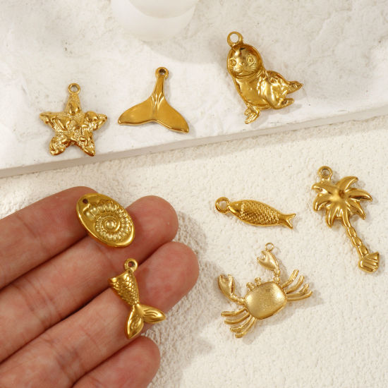 Изображение 2 ШТ Экологичное вакуумное PVD-покрытие 304 Нержавеющая Сталь Подвески 18K настоящее золото с покрытием