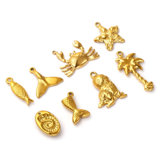 Изображение 2 ШТ Экологичное вакуумное PVD-покрытие 304 Нержавеющая Сталь Подвески 18K настоящее золото с покрытием