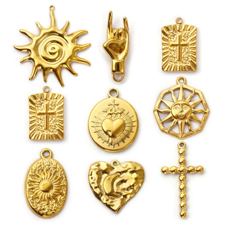 Eco-friendly PVD Vacuum Plating 304 Stainless Steel Charms 18K Real Gold Plated