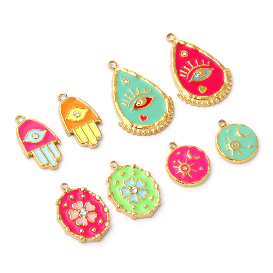 Picture of Eco-friendly PVD Vacuum Plating 304 Stainless Steel Charms 18K Real Gold Plated Enamel
