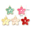 Imagen de 1 Piece Eco-friendly PVD Vacuum Plating 304 Stainless Steel Charms 18K Real Gold Plated Enamel Flower Acrylic Imitation Pearl 25mm x 23mm
