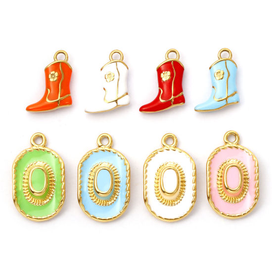 Picture of 1 Piece Eco-friendly PVD Vacuum Plating 304 Stainless Steel West Cowboy Charms 18K Real Gold Plated Multicolor Enamel 3D