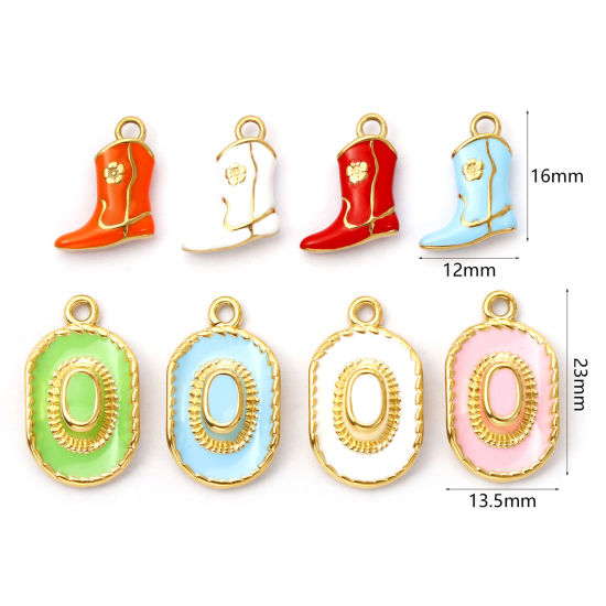 Picture of 1 Piece Eco-friendly PVD Vacuum Plating 304 Stainless Steel West Cowboy Charms 18K Real Gold Plated Multicolor Enamel 3D