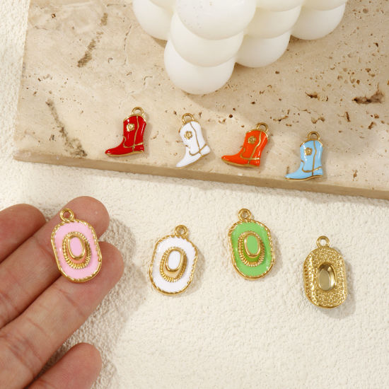 Picture of 1 Piece Eco-friendly PVD Vacuum Plating 304 Stainless Steel West Cowboy Charms 18K Real Gold Plated Multicolor Enamel 3D
