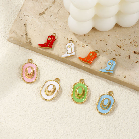 Picture of 1 Piece Eco-friendly PVD Vacuum Plating 304 Stainless Steel West Cowboy Charms 18K Real Gold Plated Multicolor Enamel 3D