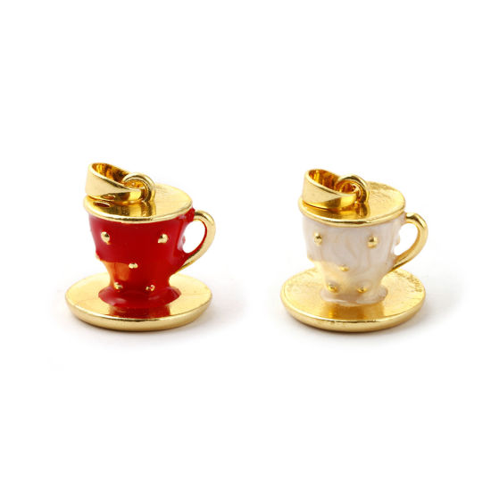 Immagine di 1 Piece Charm Pendant 18K Real Gold Plated Enamel Cup 3D 18mm x 14mm
