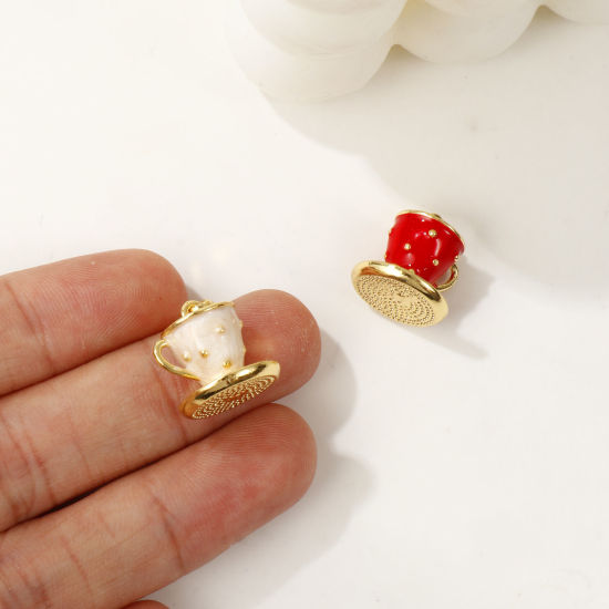 Immagine di 1 Piece Charm Pendant 18K Real Gold Plated Enamel Cup 3D 18mm x 14mm